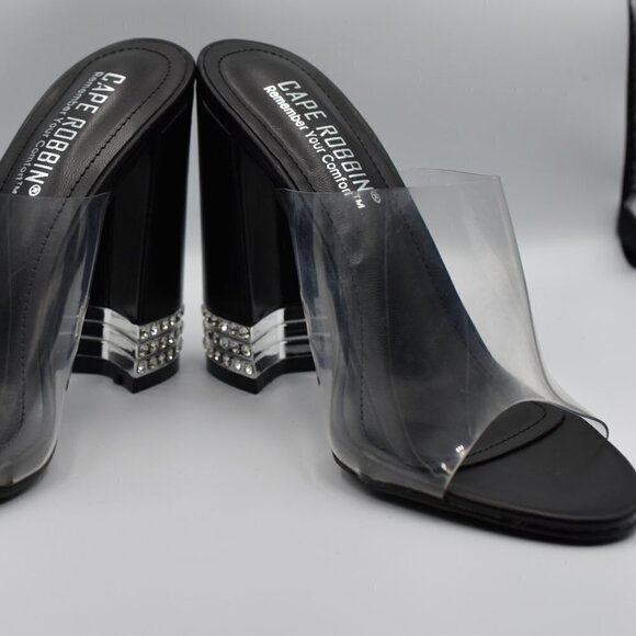 Party Shoes Cape Robbin Clear and Black Open Toe Rhinestone Heels - Picture 3 of 8